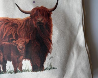 Highland Cow Natural Cotton Tote Bag - Scottish Thistle Gift