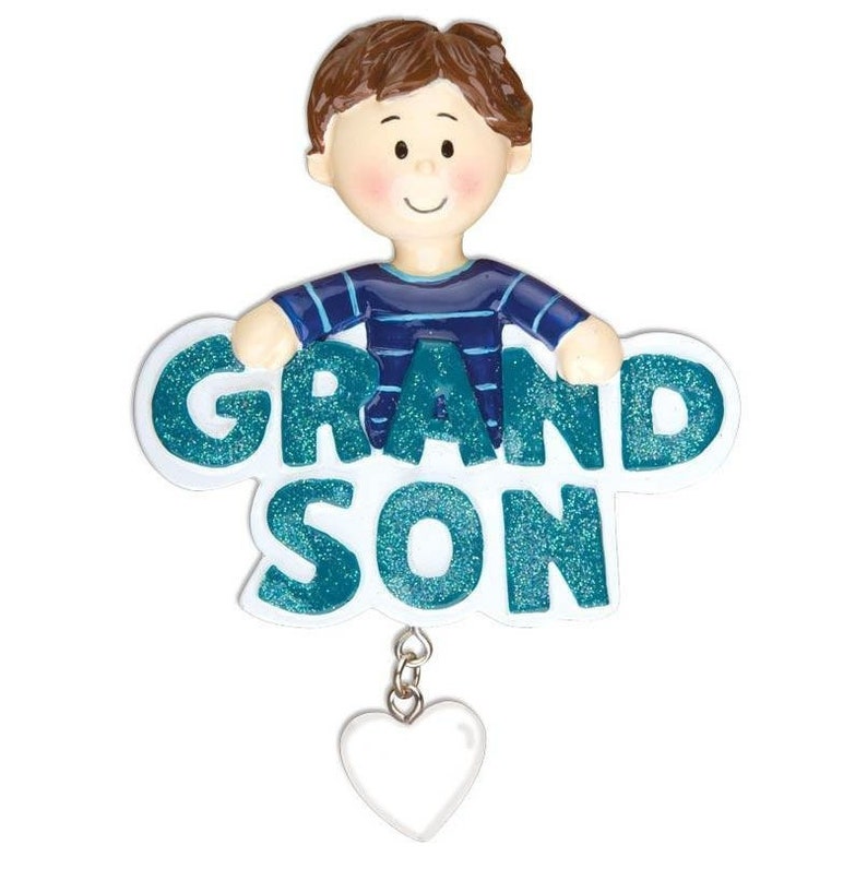 Grandson wDangling Heart Personalized Christmas Ornament