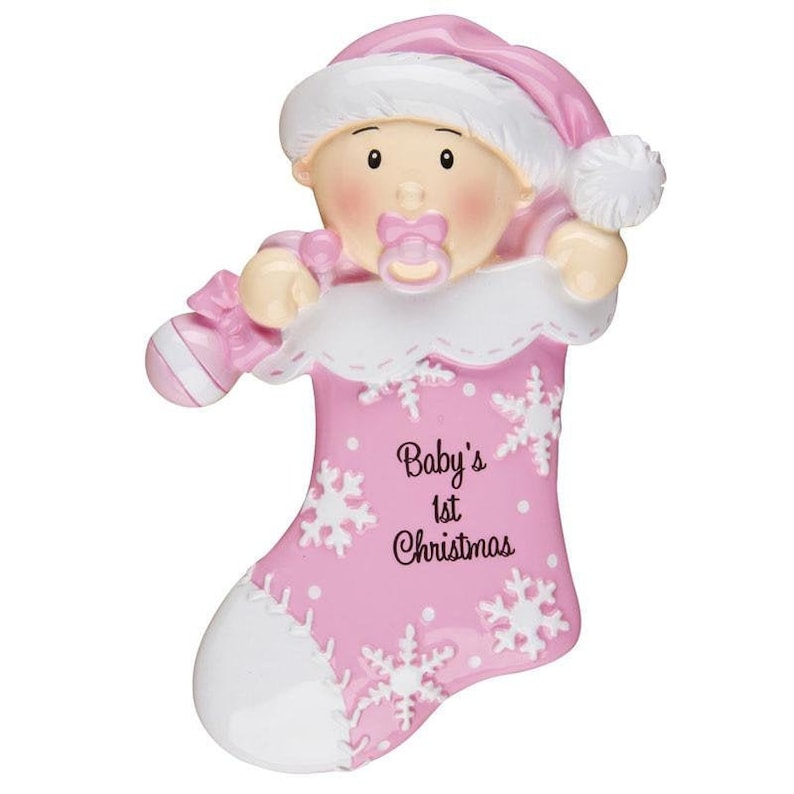 Pink Baby First Stocking Personalized Christmas Ornament