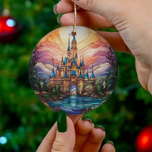 Stained glass printed castle ceramic ornament round beautiful ornament gift