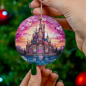 Stained glass printed castle ceramic ornament round beautiful ornament gift