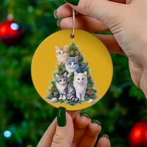 Christmas ceramic ornament Xmas cat decorated tree ornament gift