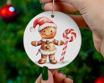 Gingerbread girl ceramic ornament Christmas decorated tree ornament gift