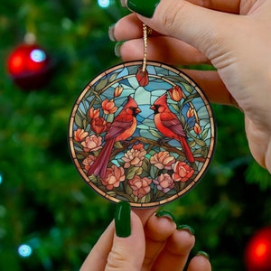 Colorful mandala Christmas ceramic ornament Xmas Stained glass printed cardinals decorated ornament gift