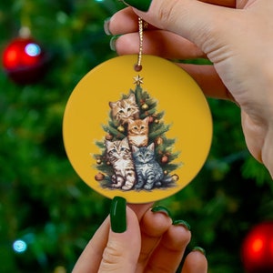 Christmas ceramic ornament Xmas cat decorated tree ornament gift