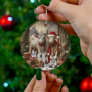 Festive cows ornament round Christmas cows ornament gift