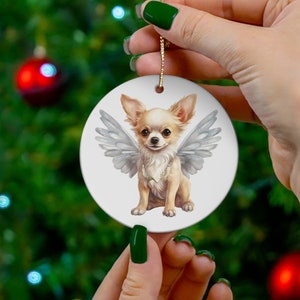 チワワの天使の陶器の飾り 丸いクリスマスの天使の犬の飾り ギフト
