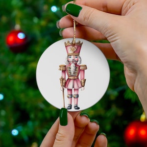 The pink nutcracker Christmas ceramic ornament round The nutcracker ornament gift