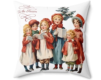 Vintage Christmas carol decorative pillow gift 14&quot;x14&quot; Xmas lover gift White