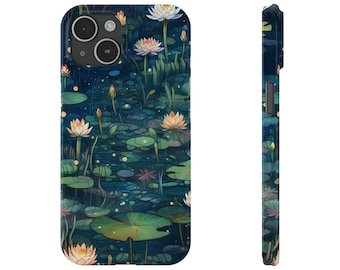 Lotus pond phone case for iPhone 15 and previous models Aesthetic water lilies phone case for iPhone Slim phone case