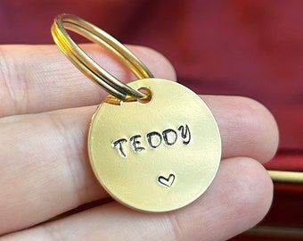 Hand Stamped Pet ID Tag: Personalized Dog & Cat Collar Tag