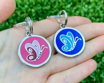 Schmetterling Emaille Haustier ID Tag: Personalisierter Edelstahl Hund Katze Tag