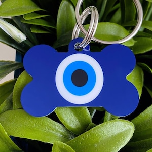 Evil Eye Dog Tag, Bone Dog Name Tag, Evil Eye Pet ID Tag, Dog ID Tag Personalized, Pet Tags For Dogs, Dog Tag, Custom Dog Tag, Gold Dog Tag