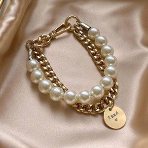 Gold Chain Pearl Dog Collar – Luxury Beaded Dog Necklace, Elegant Pet Jewelry Gift