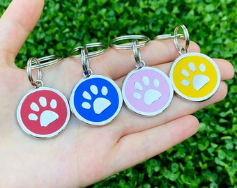Personalized Paw Pet ID Tag: Stainless Steel Enamel Dog Tag