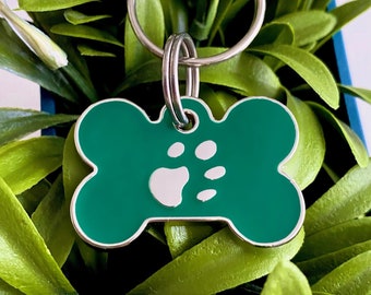 Personalized Paw Print Dog Tag: Engraved Bone Pet ID Tag