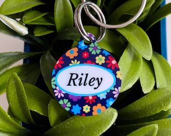 Floral Dog Tag, Personalized Purple Pet ID Tag, Handmade