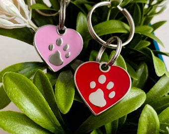Personalized Heart Dog Tag: Enamel Paw Print Pet ID