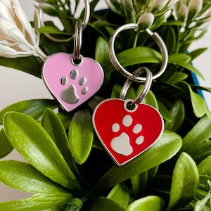 Heart Dog Tag Personalized For Dogs, Paw Print Dog Tag, Cat Name Tag, Custom Pet ID Tag, Enamel Dog Tag, Pink Heart Shaped Dog Tag, Cat Tag