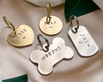 Hand Stamped Pet ID Tag: Personalized Dog & Cat Collar Tag