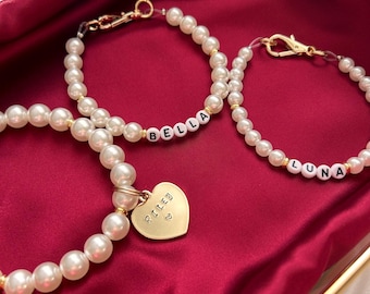 Personalized Pearl Dog & Cat Collar Necklace with Custom Name Tag: Pet Jewelry Gift