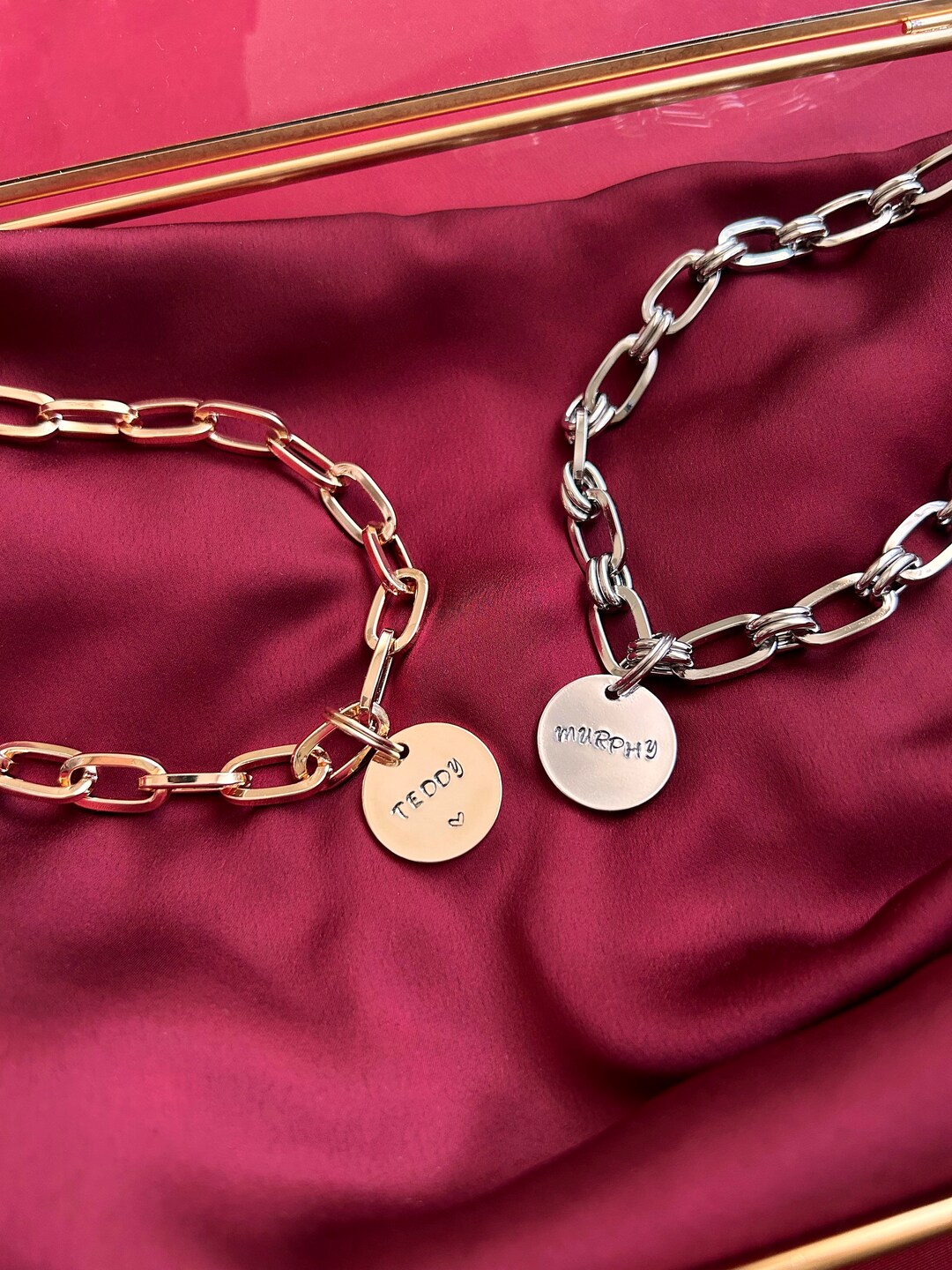 Dog Chain, Gold Dog Chain Necklace, Custom Metal Dog Collar Chain, Dog