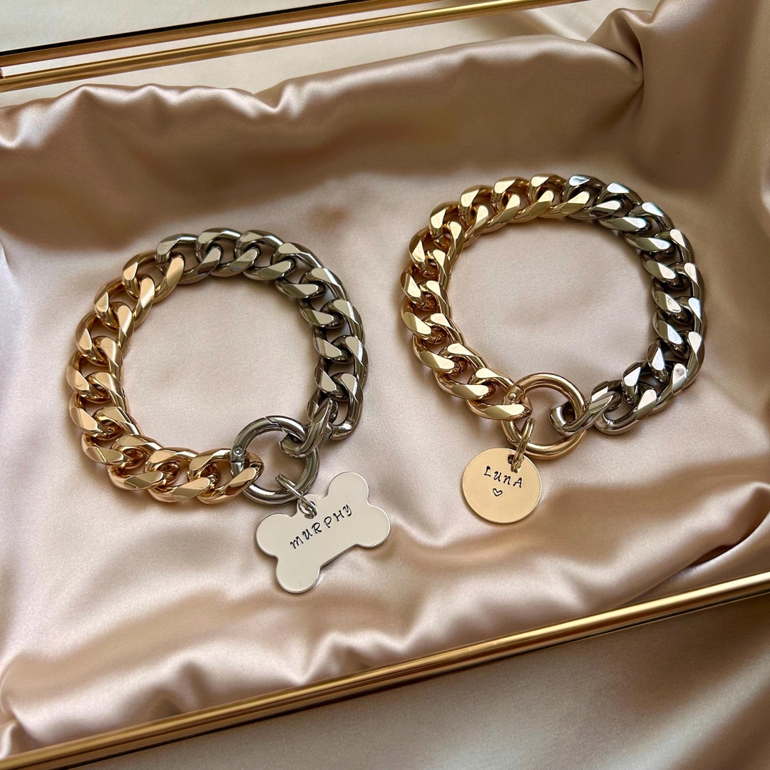 Diamond Chain Gold Chain Collar For Cat Halukakah 14MM Gold Chain