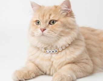 Personalized Pearl Dog & Cat Collar Necklace with Custom Name Tag: Pet Jewelry Gift
