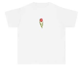 Tulp jaren 90 baby-T-shirt, cropped top met aquarelbloem, middelzware jeugd-T-shirt