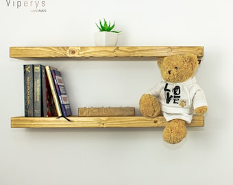 Rustic Floating Wood Shelf (22cm x 4.5cm) with Brackets - Perfect for Your Kitchen or as a chunky Bookshelf on Your Wall