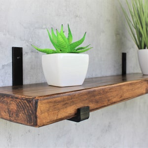 Industrial Rustic Wood Shelf 22cm x 4.5cm: Handcrafted Solid Pine Bookshelf with Loft Inspired Black Inverted Metal Brackets image 10