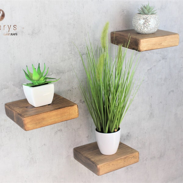 Rustic Mini Floating Shelf 14.5cm x 14.5cm | Solid Chunky Square shelves | Wooden Shelves With Fixings  9 colours to choose from .
