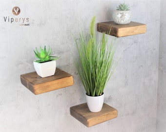 Rustieke Mini Zwevende Plank 22cm x 22cm | Stevige dikke vierkante planken | Houten planken met bevestigingen 9 kleuren om uit te kiezen.