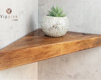 Hoekplanken | Rustieke wandplank met beugels | houten zwevende planken voor badkamer | hoek zwevende plank