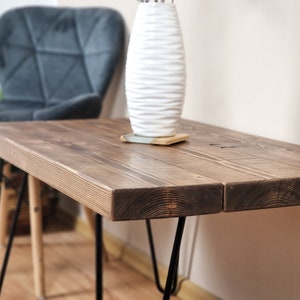 Rustic coffe table: Solid Wood farmhouse Furniture, End Table, Reclaimed Wood, Hairpin Legs & Multi-Board Design image 4