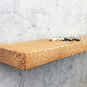 Natural Oak Floating Shelf: Solid Wooden Shelving for Kitchen or Bathroom with hidden brackets included zdjęcie 5