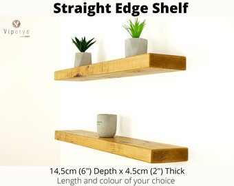 Rustieke zwevende houten plank (14,5 cm x 4,5 cm) met beugels - Perfect voor uw badkamer of als stijlvolle boekenplank aan uw muur