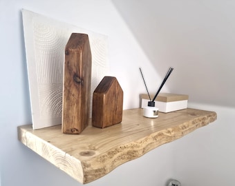Live Edge Floating Wood Shelf 12" (30cm x 4cm) with Hidden Brackets - Natural Accent for Your Bathroom or an Elegant Wall Mounted Bookshelf