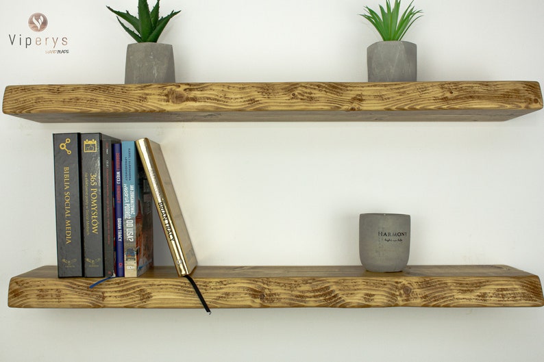 Live Edge Floating Wood Shelf 17cm x 4.5cm with Hidden Brackets A Natural Accent for Your Bathroom or an Elegant Wall Mounted Bookshelf image 3