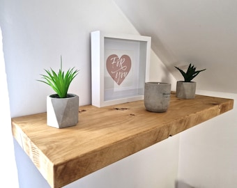 Rustic Floating Shelf 30cm | Chunky Solid Wood Wall Shelf with Fixings | Handmade Reclaimed Bookshelf | Farmhouse Wall Decor