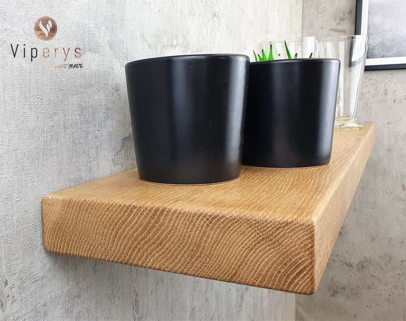 Natural Oak Floating Shelf: Solid Wooden Shelving for Kitchen or Bathroom with hidden brackets included zdjęcie 7