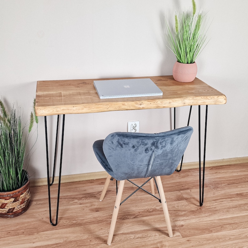 Bureau Rustique à Bord Vivant : Meuble de Bureau à Domicile en Bois Massif, Table de Cuisine , Bois Récupéré, Pieds en Épingle à Cheveux image 3