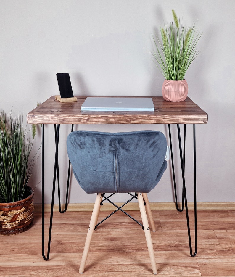 Bureau Rustique: Mobilier de Bureau à Domicile en Bois Massif, Table de Cuisine et à Manger, Bois Récupéré, Pieds en Épingle à Cheveux image 3