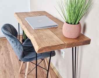 Live Edge Rustic Computer Desk: Solid Wood Home Furniture, Kitchen and Dining Table, Reclaimed Wood, Black Hairpin Legs & Multi-Board Design