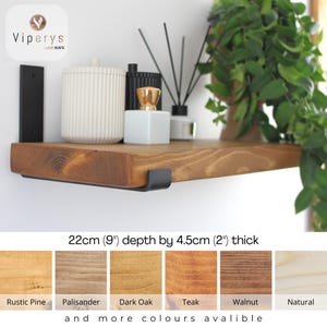 Industrial Rustic Wood Shelf 22cm x 4.5cm: Handcrafted Solid Pine Bookshelf with Loft Inspired Black Inverted Metal Brackets