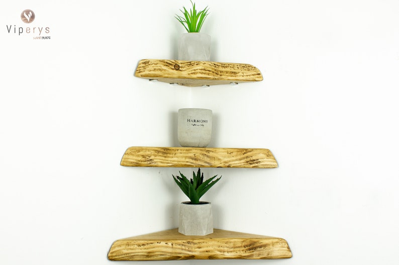 Live edge Corner shelves Rustic wall shelf with brackets wooden floating shelves for bathroom image 7