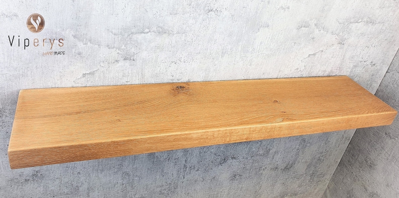 Natural Oak Floating Shelf: Solid Wooden Shelving for Kitchen or Bathroom with hidden brackets included zdjęcie 6