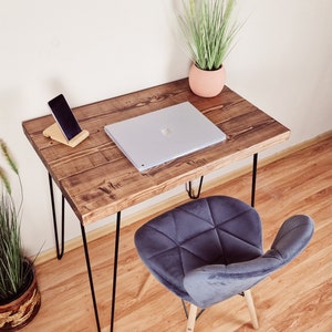 Rustic Desk: Solid Wood Home Office Furniture, Kitchen and Dining Table, Reclaimed Wood, Hairpin Legs & Multi-Board Design