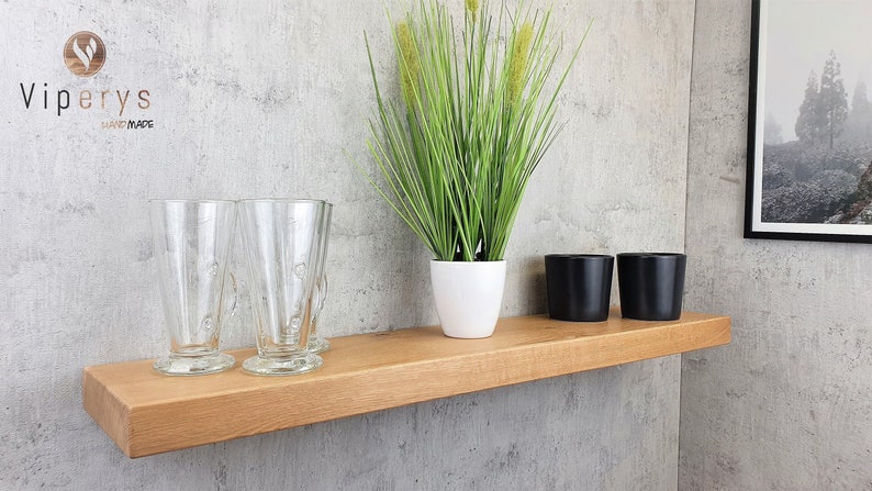 Natural Oak Floating Shelf: Solid Wooden Shelving for Kitchen or Bathroom with hidden brackets included zdjęcie 2