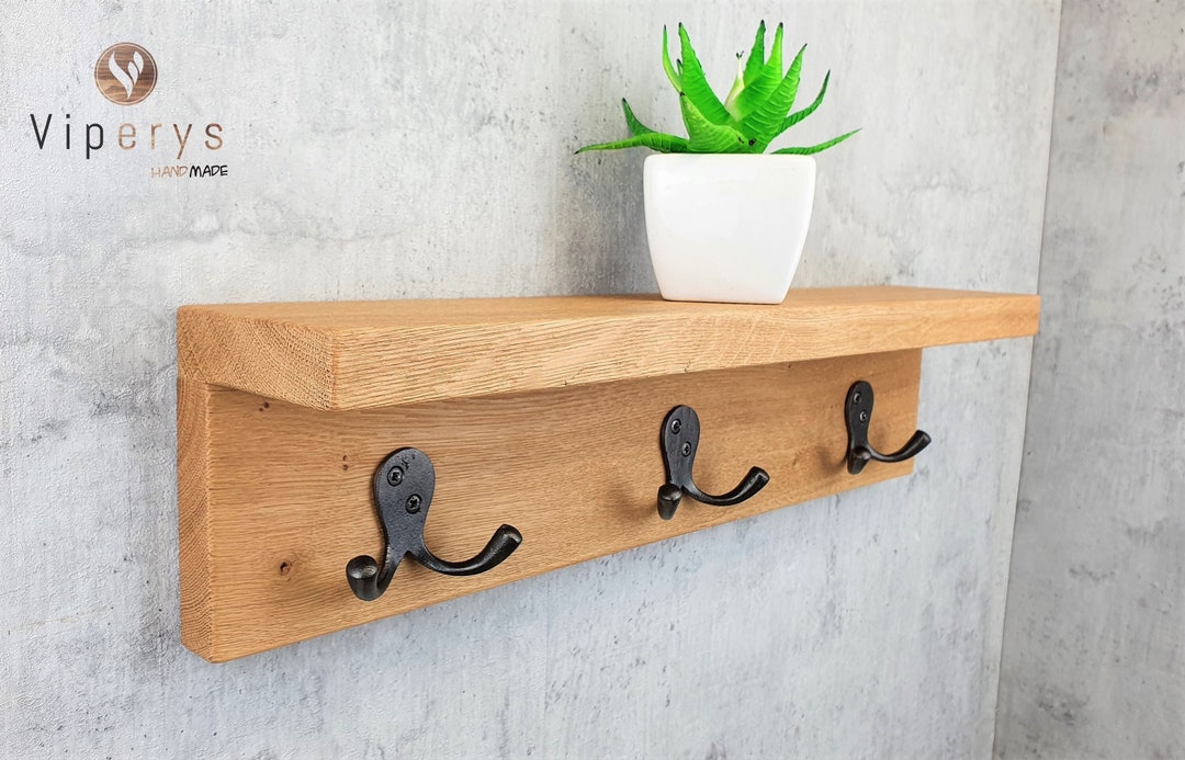 Rustic Oak Coat Rack Hallway Hanger Entryway Shelf With Etsy